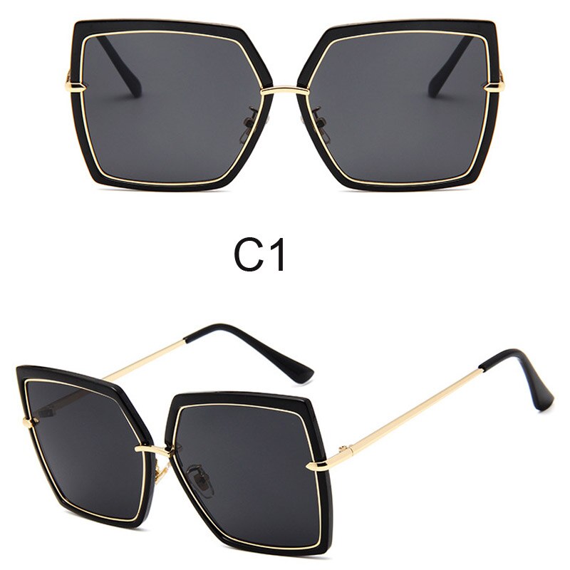 Oversized Sunglasses Women Brand Designer Metal Square Eyewear 2023 Female Shades Big Mirror Sun Glasses Superstar oculos