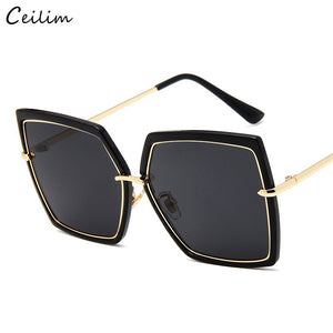 Oversized Sunglasses Women Brand Designer Metal Square Eyewear 2023 Female Shades Big Mirror Sun Glasses Superstar oculos
