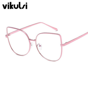 Oversized Transparent Glasses Brand Designer Cat Eye Alloy Frame Women Optical Clear Len Glasses Myopia Frames Eyewear Drop Ship