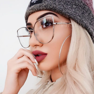 Oversized Transparent Glasses Brand Designer Cat Eye Alloy Frame Women Optical Clear Len Glasses Myopia Frames Eyewear Drop Ship