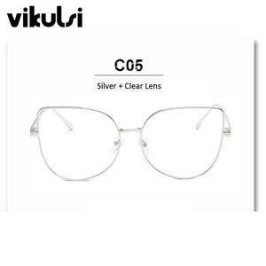 Oversized Transparent Glasses Brand Designer Cat Eye Alloy Frame Women Optical Clear Len Glasses Myopia Frames Eyewear Drop Ship