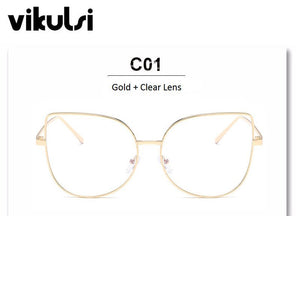 Oversized Transparent Glasses Brand Designer Cat Eye Alloy Frame Women Optical Clear Len Glasses Myopia Frames Eyewear Drop Ship