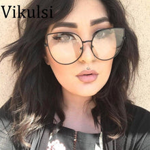 Load image into Gallery viewer, Oversized Transparent Glasses Brand Designer Cat Eye Alloy Frame Women Optical Clear Len Glasses Myopia Frames Eyewear Drop Ship