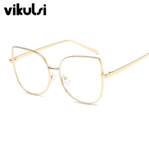Oversized Transparent Glasses Brand Designer Cat Eye Alloy Frame Women Optical Clear Len Glasses Myopia Frames Eyewear Drop Ship