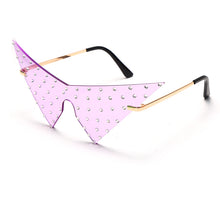 Load image into Gallery viewer, Oversized Triangle One Piece Women Sunglasses Vintage Rimless Eyewear Men Cat Eye Sun Glasses Shiny Rhinestone Shades
