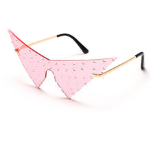 Load image into Gallery viewer, Oversized Triangle One Piece Women Sunglasses Vintage Rimless Eyewear Men Cat Eye Sun Glasses Shiny Rhinestone Shades