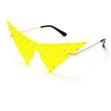 Load image into Gallery viewer, Oversized Triangle One Piece Women Sunglasses Vintage Rimless Eyewear Men Cat Eye Sun Glasses Shiny Rhinestone Shades