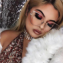 Carica l&#39;immagine nel visualizzatore di Gallery, Oversized Women Metal Cat Eye Glasses Frame Brand Designer Fashion Men Clear Lens Eyeglasses sexy Cat&#39;s Eye gold Optical Frame