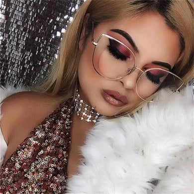 Oversized Women Metal Cat Eye Glasses Frame Brand Designer Fashion Men Clear Lens Eyeglasses sexy Cat's Eye gold Optical Frame