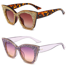 Load image into Gallery viewer, Oversized sunglasses women handmade bling cat eye sunglasses Ladies vintage clear reading glasses shades Oculos