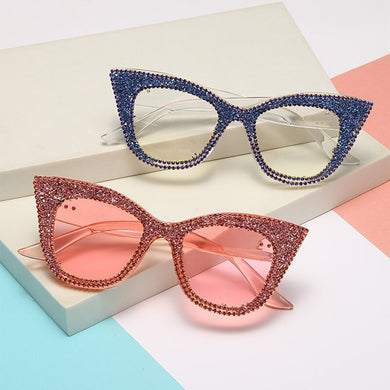 Oversized sunglasses women handmade bling cat eye sunglasses Ladies vintage clear reading glasses shades Oculos