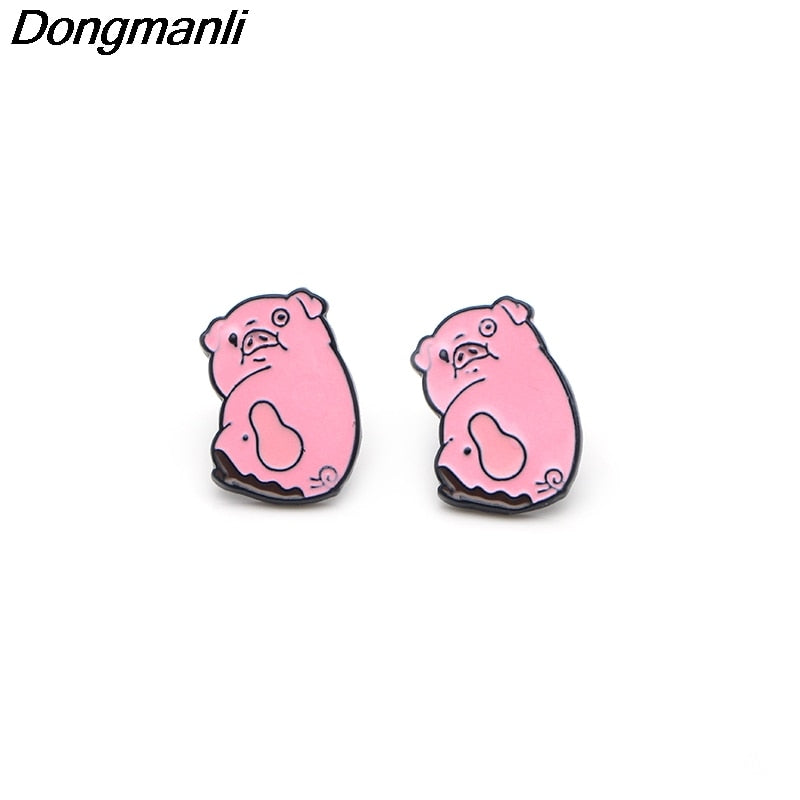 P2616 Gravity Falls pig stainless steel pierce Ear Stud kids Earrings For Womens Enamel earrings Jewelry