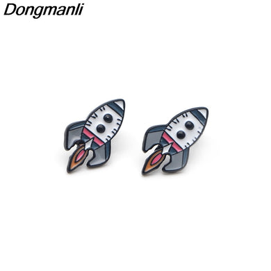 P2633 Space rocket stainless steel pierce Ear Stud kids Earrings For Womens Enamel earrings Gifts for Girls