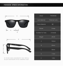 Load image into Gallery viewer, PARANOID Vintage Sunglasses Polarized Men&#39;s Sun Glasses For Men Driving Black Square Oculos Male 10 Colors Model 8816