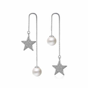 925 Sterling Silver Long Chain Earrings For Women Punk AAA Cubic Zirconia Drop Star Pearl Earrings Fashion Jewelry Gifts