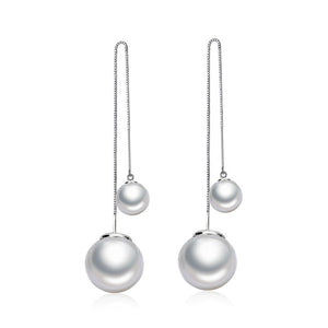 New 925 Sterling Silver Tassel Drop Double Pearl Dangle Earrings for Women Female Elegant Brincos Wedding Pearl Jewelry
