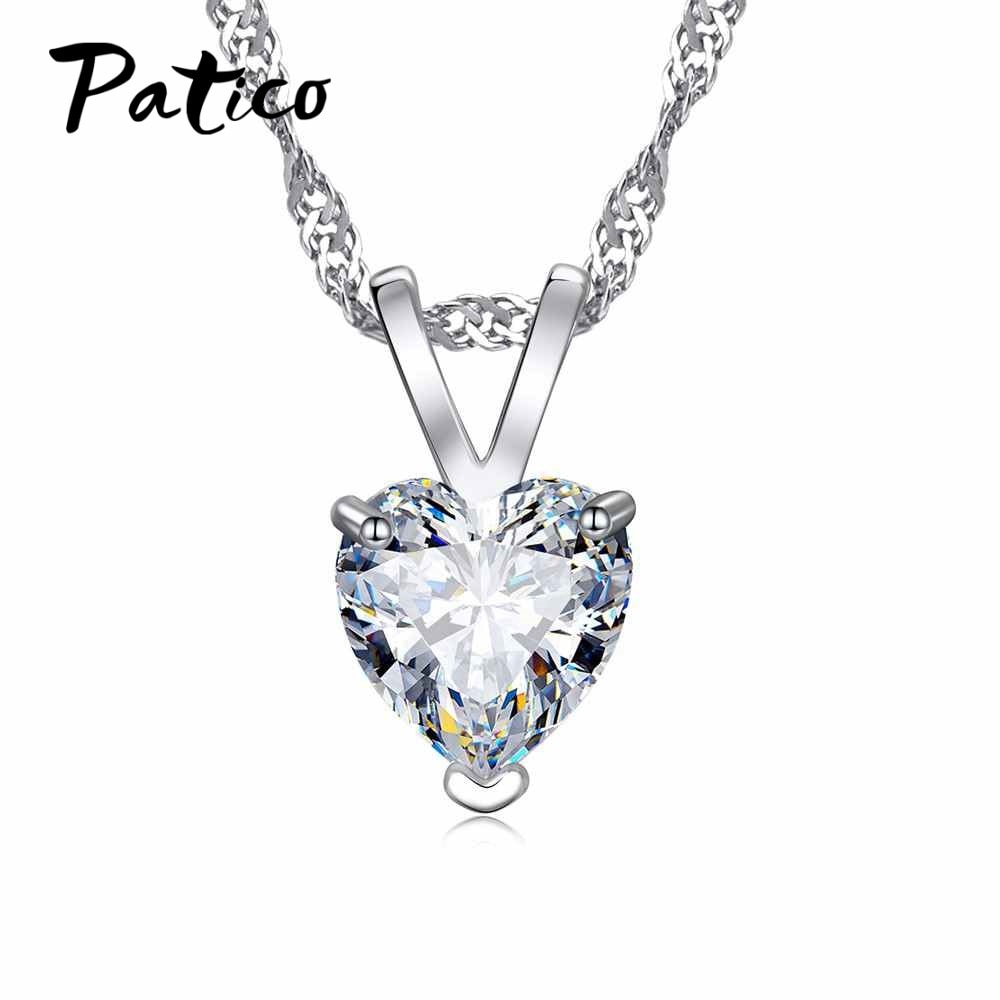Romantic Heart CZ Pendant Necklace For Women Ladies 925 Sterling Silver 18Chain Jewelry Lover Valentine's D Gifts