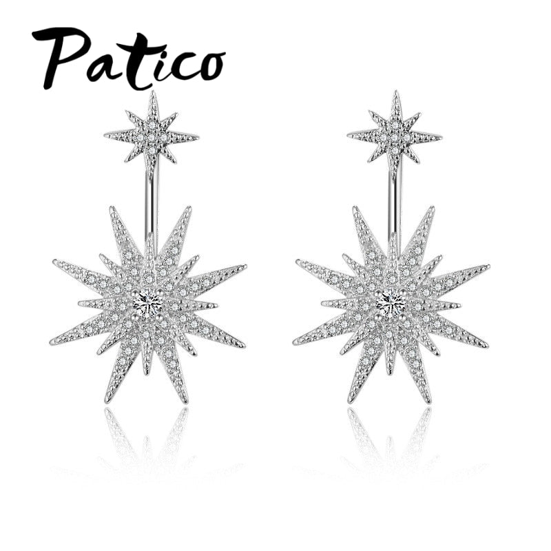 Shiny Cubic Zircon Drop Earrings 100% 925 Sterling Silver Huggie Stars Brincos For Women Wedding Engagement