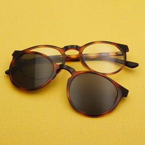 PEI Ultem Magnet Sunglasses Women Vintage Round Men Eyeglasses Frame With Magnetic Clip On Sunglasses Female Polarized Glasses