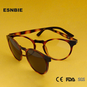 PEI Ultem Magnet Sunglasses Women Vintage Round Men Eyeglasses Frame With Magnetic Clip On Sunglasses Female Polarized Glasses