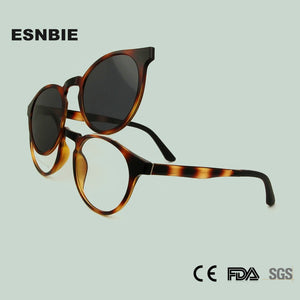 PEI Ultem Magnet Sunglasses Women Vintage Round Men Eyeglasses Frame With Magnetic Clip On Sunglasses Female Polarized Glasses