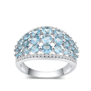 Natural Gemstone Mix Size Round Shape 3.7cts London Blue Topaz With 0.53ct White Zircon Sterling Silver 925 Ring