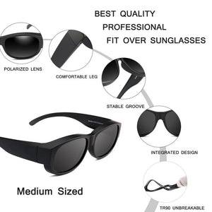 POLARSNOW Brand Oval Sunglasses Polarized Glasses Fit Over Prescription Glasses UV400 Shades that Cover Myopia Optical Eyewear