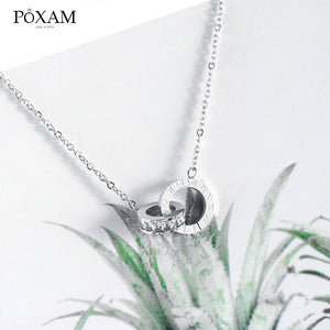 Luxury Elegant Crystal Choker Fashion Roman Digital Stainless Steel Gold Silver Color Pendant Necklaces for Women Jewelry