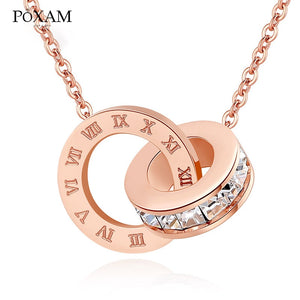 Luxury Elegant Crystal Choker Fashion Roman Digital Stainless Steel Gold Silver Color Pendant Necklaces for Women Jewelry