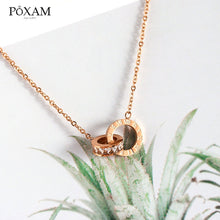 Load image into Gallery viewer, Luxury Elegant Crystal Choker Fashion Roman Digital Stainless Steel Gold Silver Color Pendant Necklaces for Women Jewelry