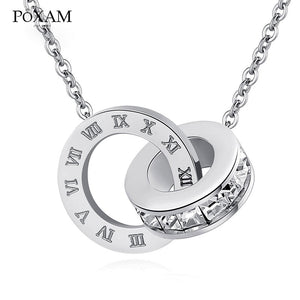 Luxury Elegant Crystal Choker Fashion Roman Digital Stainless Steel Gold Silver Color Pendant Necklaces for Women Jewelry