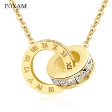 Load image into Gallery viewer, Luxury Elegant Crystal Choker Fashion Roman Digital Stainless Steel Gold Silver Color Pendant Necklaces for Women Jewelry