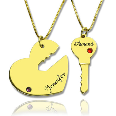 Pendenti Accoppiati Collana Chiave e Cuore Collane con Nome Personalizzato Collares in Pietra di Cristallo Ciondolo in Argento Sterling per Bijoux di Coppia 