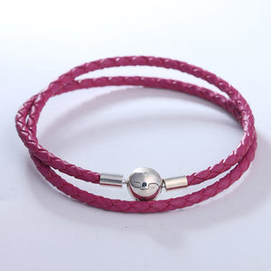 Pan Brand Charm Red Leather Bracelets With Round Clasp New Original 925 Sterling Silver Starter Bracelets Fashion DIY Jewelry