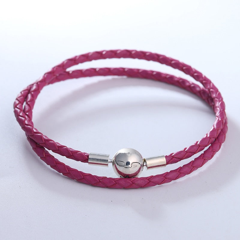 Pan Brand Charm Red Leather Bracelets With Round Clasp New Original 925 Sterling Silver Starter Bracelets Fashion DIY Jewelry