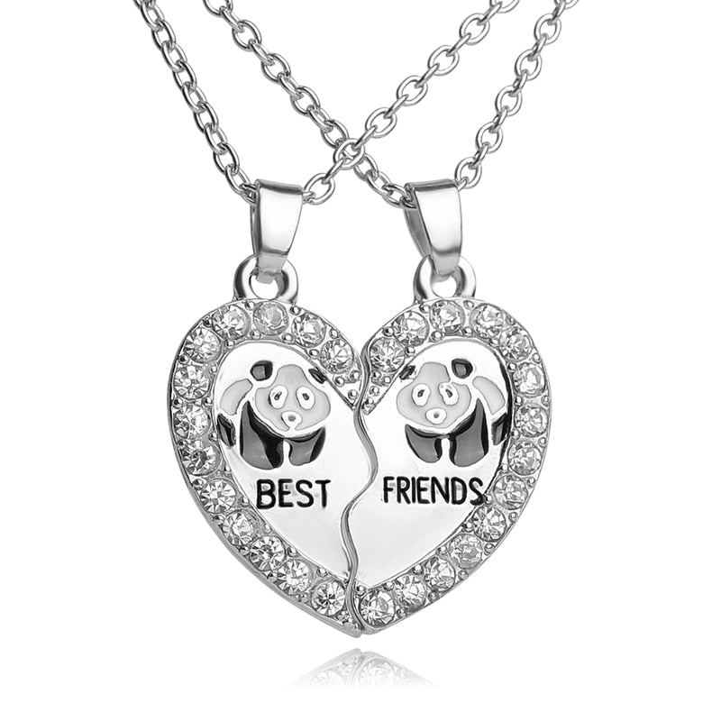 Panda Best friends BFF Necklaces For 2 Animal Black White Enamel Bestfriends Necklace Rhinestone Heart Friends Jewelry