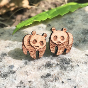 Panda engraved cute earrings animal shape stud giant panda wooden earring x 1 pair