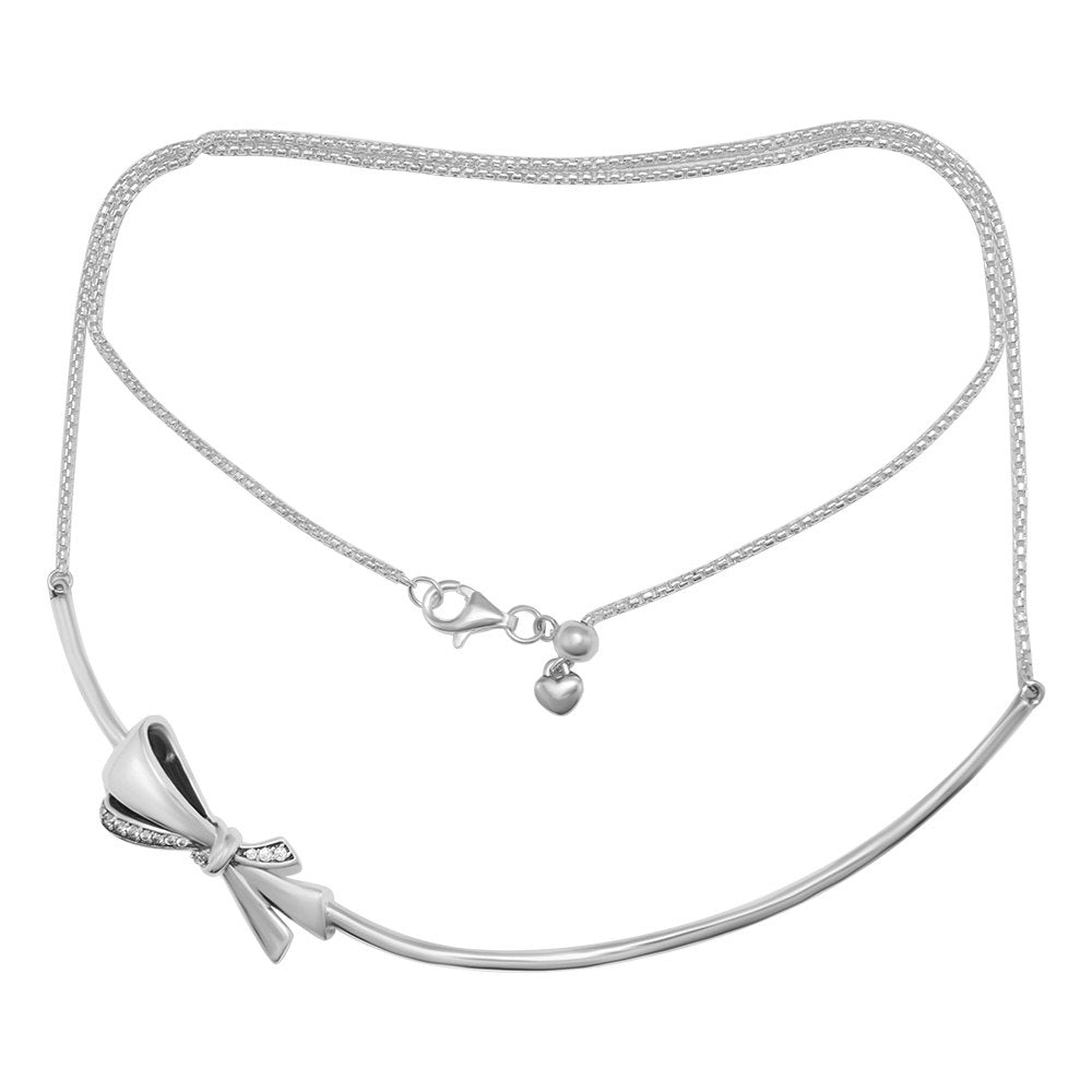 Brilliant Bow Necklace Europe Clear CZ Necklace Women 925 Sterling Silve For Women Fashion Jewelry Floating Locket