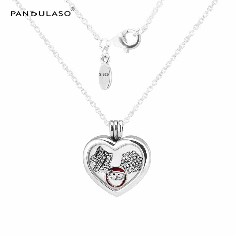 Christmas Wonder Petites Medium Heart floating locket necklace pendants 925 Sterling Silver Jewelry Valentine's Day