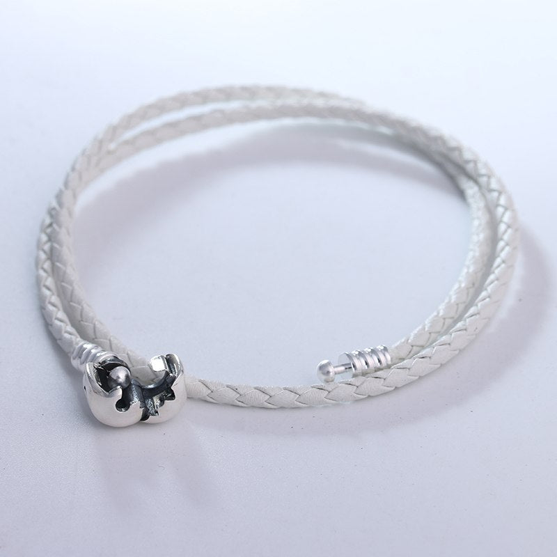 Color White Leather Bracelet 2016 New Original 925 Sterling Silver Starter Bracelets Fashion Silver DIY Jewelry