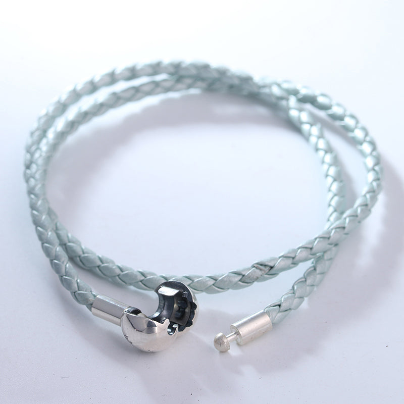 Pearl Lighr Blue Leather Bracelet 2016 New Original 925 Sterling Silver Starter Bracelets Fashion Silver DIY Jewelry