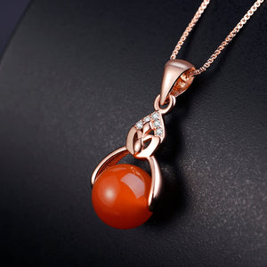 Red Natural Agate Pendants Necklaces for Women Fashion Rose Golden Charm Choker Necklaces New Charm Silver 925 Jewelry