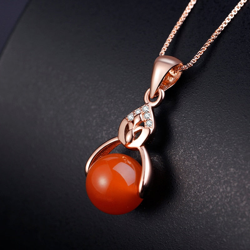 Red Natural Agate Pendants Necklaces for Women Fashion Rose Golden Charm Choker Necklaces New Charm Silver 925 Jewelry