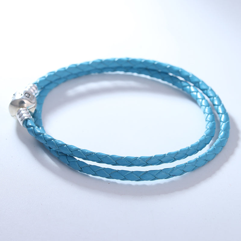SKY Blue Color Leather Bracelet With Clasp 2016 New Original 925 Sterling Silver Bracelets Charm DIY Jewelry