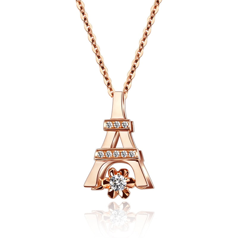 Paris Tower Heart Series 18K Gold Rose Gold Diamond Necklace Female Diamond Pendant Chainbone Chain Platinum