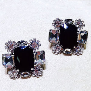 Party Wearing Big Size 4ct Cushion Cut Black Color CZ Crystal Stud Earrings for Girls Nickel Free Earring