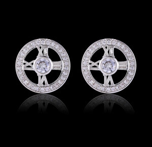 Pave setting Plated Silver Time Earring For Women CZ crystal jewelry Party Accessories small round ear jewelry