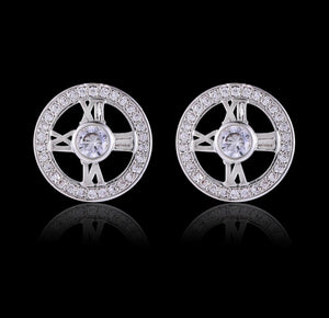 Pave setting Plated Silver Time Earring For Women CZ crystal jewelry Party Accessories small round ear jewelry