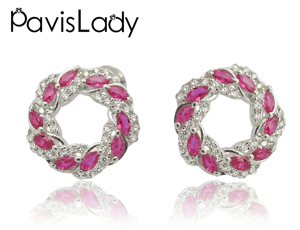 Real 925 Sterling Silver Circle Earring With Garnet Zircon Fine Jewelry in Perfect Quality