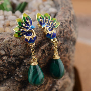 Peacock Drop Earrings for Women Jewelry 925 Sterling Silver Earring Natural Malachite S925 Silver boucle d'oreille